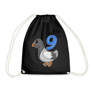 9 Jahre alt - 9. Geburtstag - Taube Vogel Motiv - Turnbeutel - Schwarz - Vorne