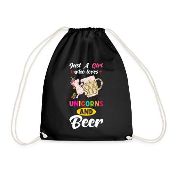 Bier und Einhorn Spruch - Turnbeutel - Schwarz - Vorne
