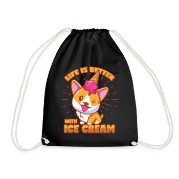 Eis Corgi Shiba Inu Hund Eiswaffel Eisbecher - Turnbeutel - Schwarz - Vorne