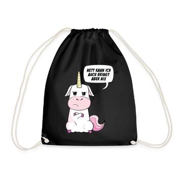Nett kann ich auch bringt aber nix Einhorn - Turnbeutel - Schwarz - Vorne