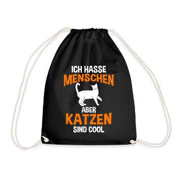 Ich hasse Menschen aber Katzen sind toll - Turnbeutel - Schwarz - Vorne