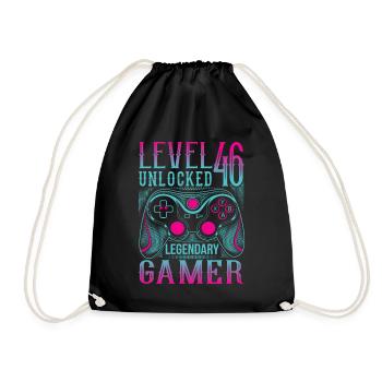 46th Birthday Level 46 Gamer Gaming Gaming - Drawstring Bag - black - Front