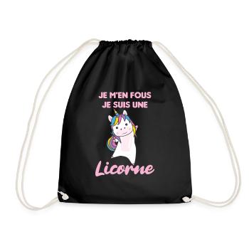 Je m'en fous je suis une licorne - süßes Einhorn - Turnbeutel - Schwarz - Vorne