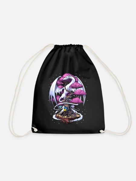 Japanese Dragon Cherry Blossom - Drawstring Bag - black