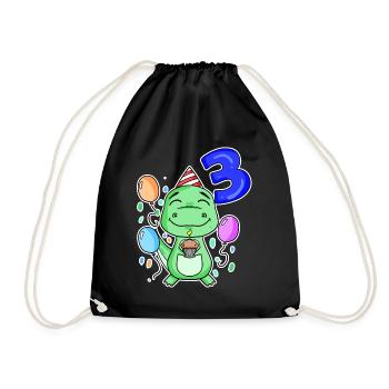 3 years old - Dinosaurs - 3rd birthday gift - Drawstring Bag - black - Front