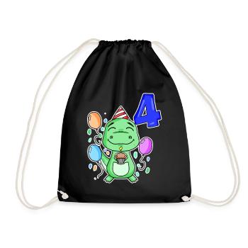 4 years old - Dinosaurs - 4th birthday gift - Drawstring Bag - black - Front