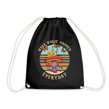 Dark Academia Cottagecore Snail Mushroom Retro - Drawstring Bag - black - Front
