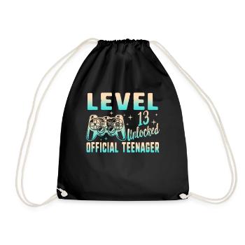 Thirteen Shirt, Level 13 Unlocked, 13th Birthday - Drawstring Bag - black - Front