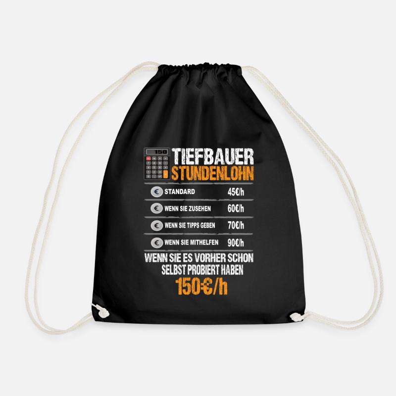 Tiefbauer Stundenlohn - Turnbeutel - Schwarz