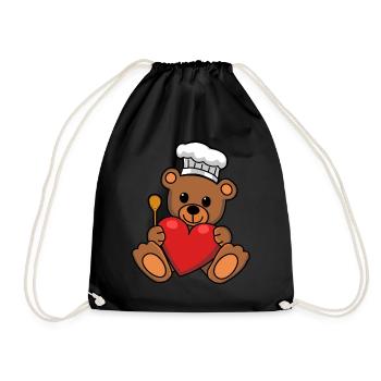 Teddy Chef Cooking Heart Cooking Hobby Chef - Drawstring Bag - black - Front