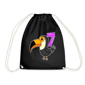 7 Jahre alt - 7. Geburtstag - Tukan Vogel Motiv - Turnbeutel - Schwarz - Vorne
