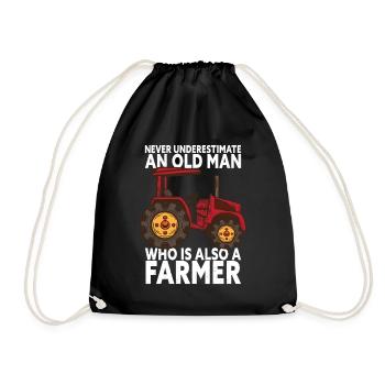 Never Underestimate An Old Man - Funny Farmer - Drawstring Bag - black - Front