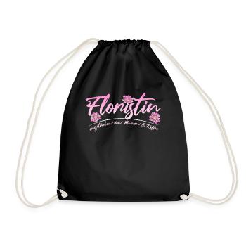 Floristin Spruch Mit Blumen Und Kaffee Floristik - Turnbeutel - Schwarz - Vorne