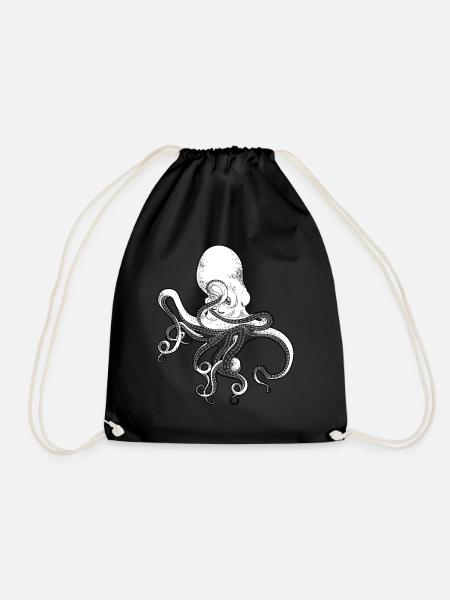 Oktopus Krake Tintenfisch Meeresfrüchte Calamaris - Turnbeutel - Schwarz