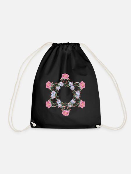 Jewish Star of David Flowers - Drawstring Bag - black