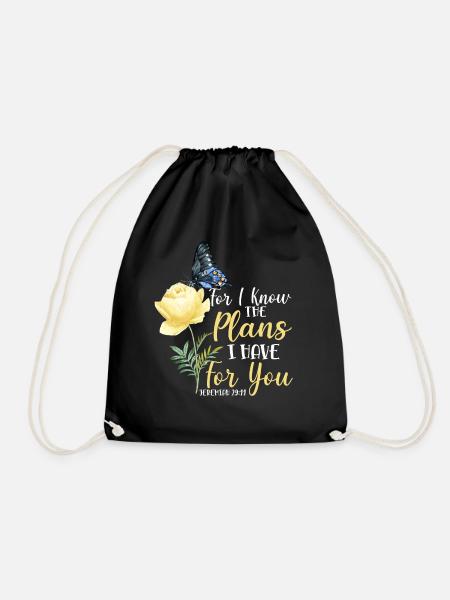 Christian Bible Verse Butterfly - Drawstring Bag - black