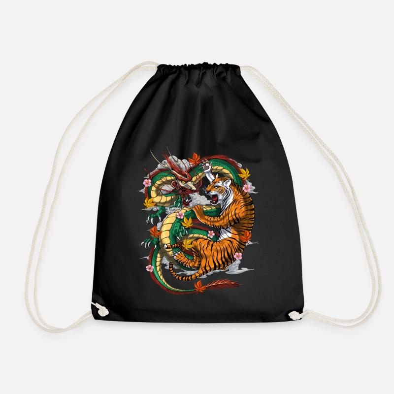 Japanese Dragon Tiger - Drawstring Bag - black