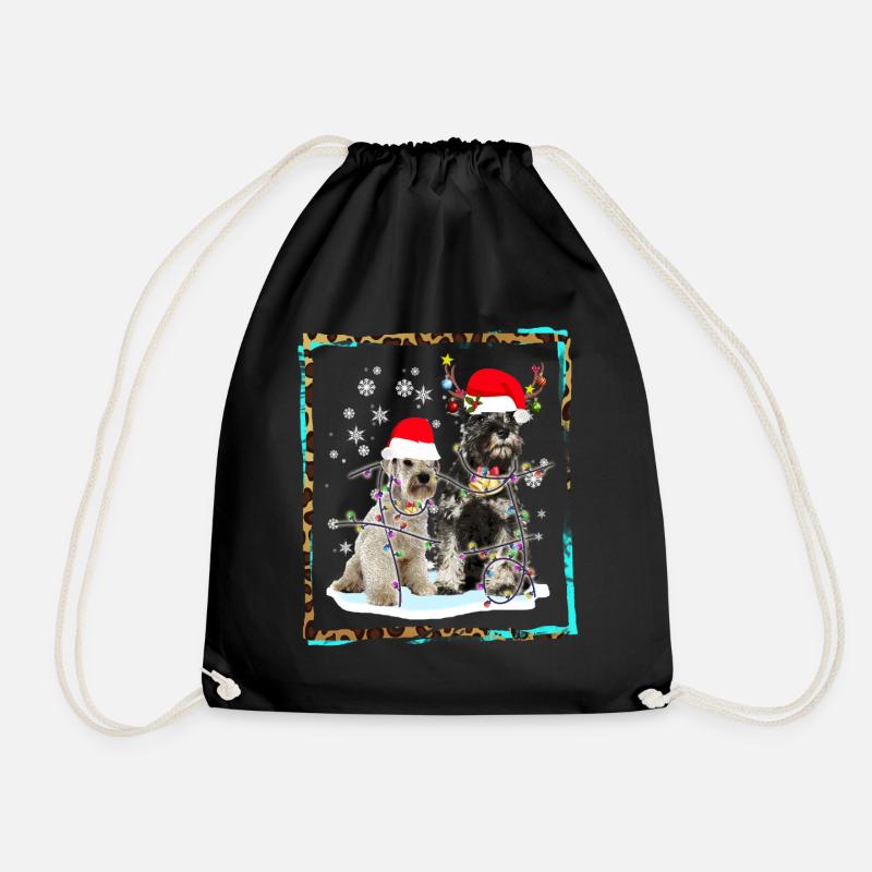 Happy Holidays Shirt, Schnauzer Christmas Tee, - Drawstring Bag - black