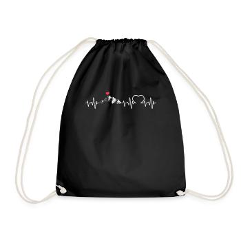 Mountain Hiking Heartbeat Heart Mountain Outdoor Trekking - Drawstring Bag - black - Front