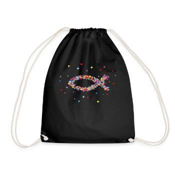 Jesus God Fish Ichthy's Bible Christ Church - Drawstring Bag - black - Front