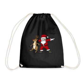 Santa Claus Dabbing Weihnachtsmann und Rentier - Turnbeutel - Schwarz - Vorne