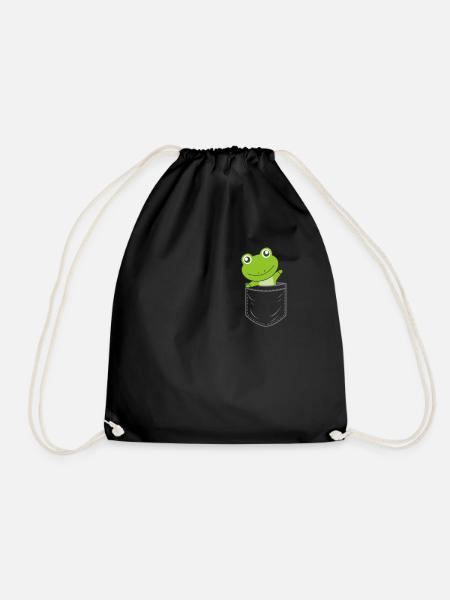 Frosch in Brusttasche lustige Frösche - Turnbeutel - Schwarz