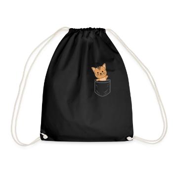 Katze in Brusttasche lustige Katzen für Kinder - Turnbeutel - Schwarz - Vorne