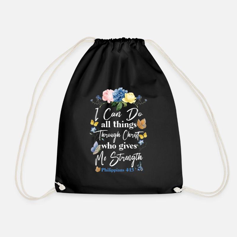 Christian Bible Verse Butterfly - Drawstring Bag - black