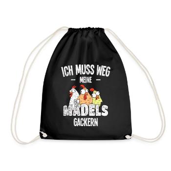 Meine Mädels Huhn Gackern Hühner Hühnerhalter - Turnbeutel - Schwarz - Vorne