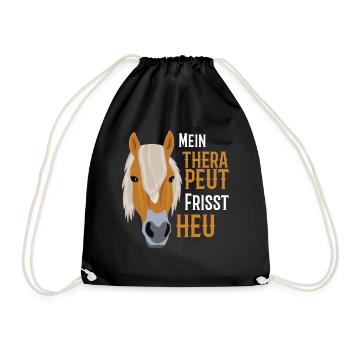 Haflinger Pferd - Mein Therapeut frisst Heu - Turnbeutel - Schwarz - Vorne