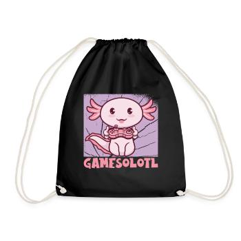 Gamesolotl Cute Kawaii Axolotl - Drawstring Bag - black - Front