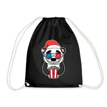 Weihnachten Panda Bär Popcorn Kino - Turnbeutel - Schwarz - Vorne