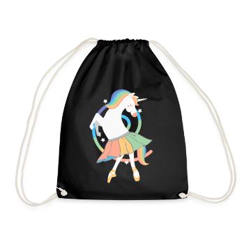 Unicorn Ballerina Rainbow Cute Unicorn Dancing - Drawstring Bag - black - Front
