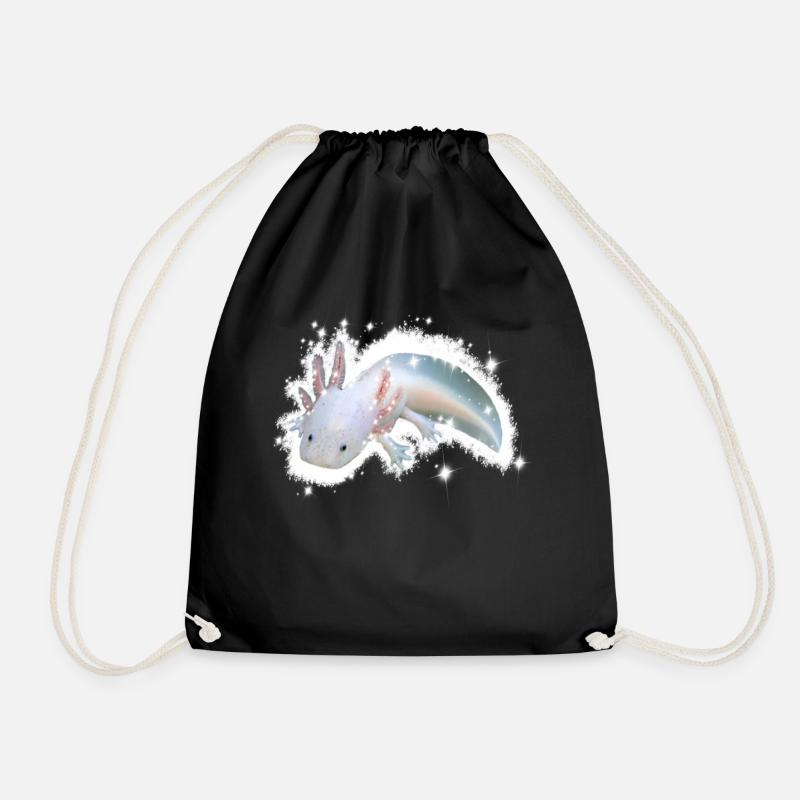 white axolotl - Drawstring Bag - black