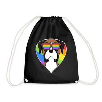 Boxer Hund Regenbogen Herz - Turnbeutel - Schwarz - Vorne
