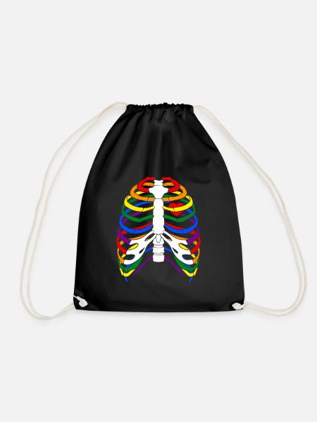 Rib Cage Skeleton Gay Pride Rainbow Flag Halloween - Drawstring Bag - black