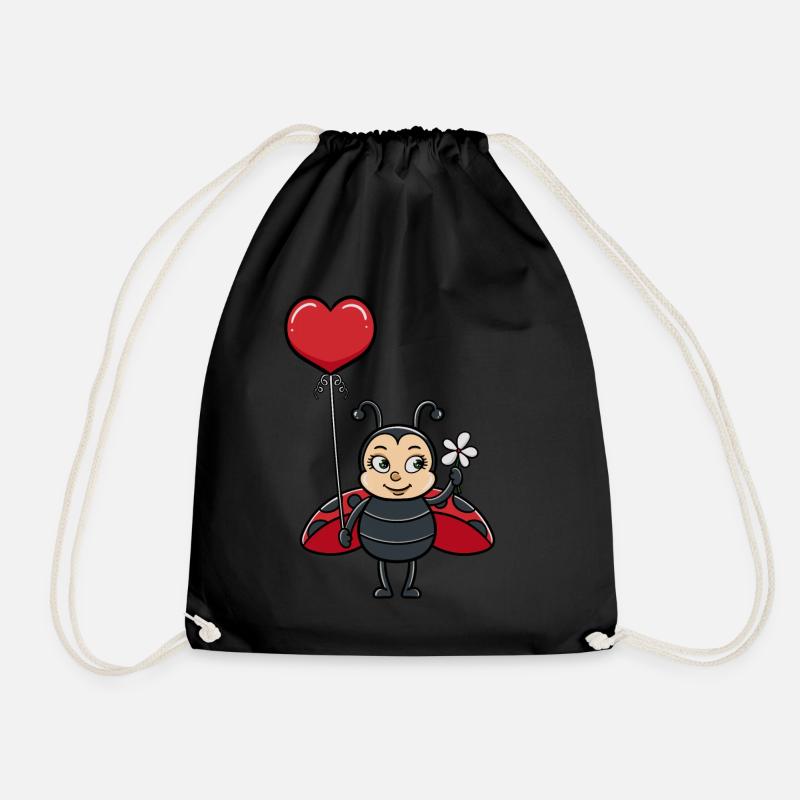 Marienkäfer mit Herz Luftballon - Turnbeutel - Schwarz
