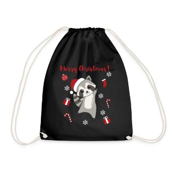 Raccoon Christmas Snow Winter Raccoons - Drawstring Bag - black - Front
