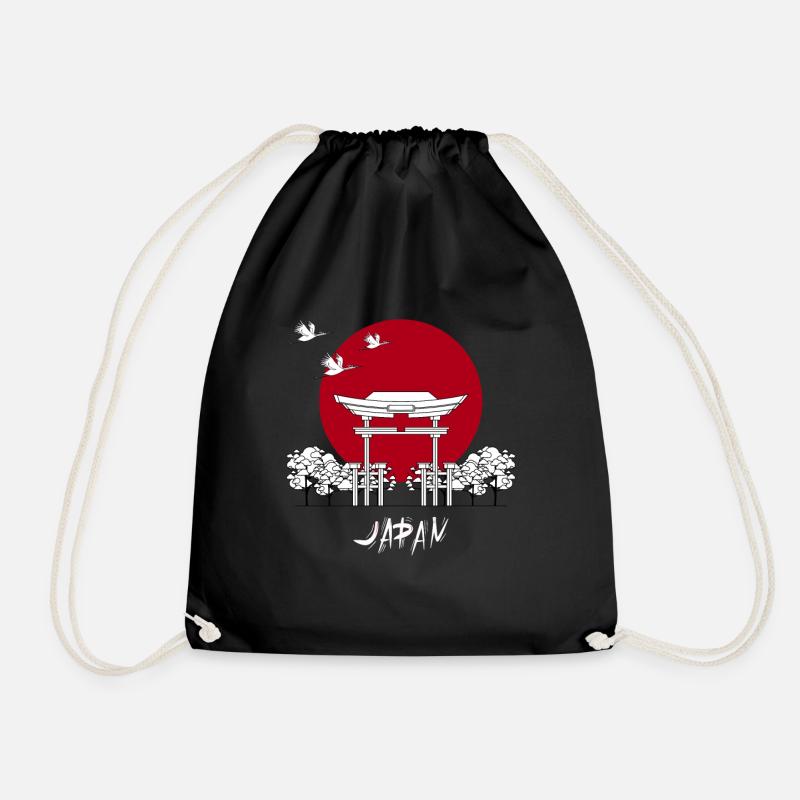 Japan Sun Crane Temple - Drawstring Bag - black