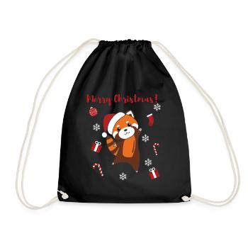 Red Panda Christmas Snow Winter Animals Pandas - Drawstring Bag - black - Front
