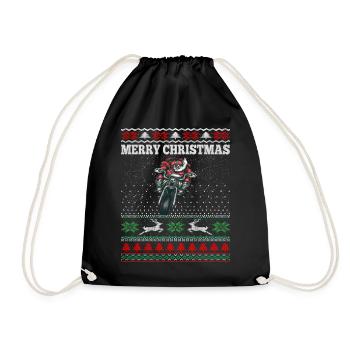 Hässliche Weihnachtsstrickjacke Santa Reiten Motorrad - Turnbeutel - Schwarz - Vorne