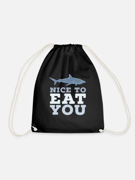 Hai Wortspiel Nice to eat you - Turnbeutel - Schwarz