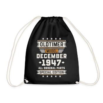 Oldtimer December 1947 Geburtstag Geschenk - Turnbeutel - Schwarz - Vorne