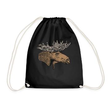 Moose Animal Motif Print - Drawstring Bag - black - Front
