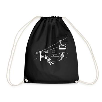 Skiing Ski lift Skiing Skiing Skiing Skis - Drawstring Bag - black - Front