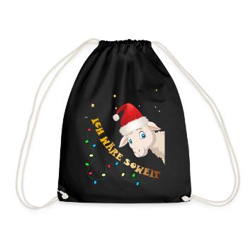 Süßes Schaf mit Mütze Spruchshirt Weihnachten - Turnbeutel - Schwarz - Vorne