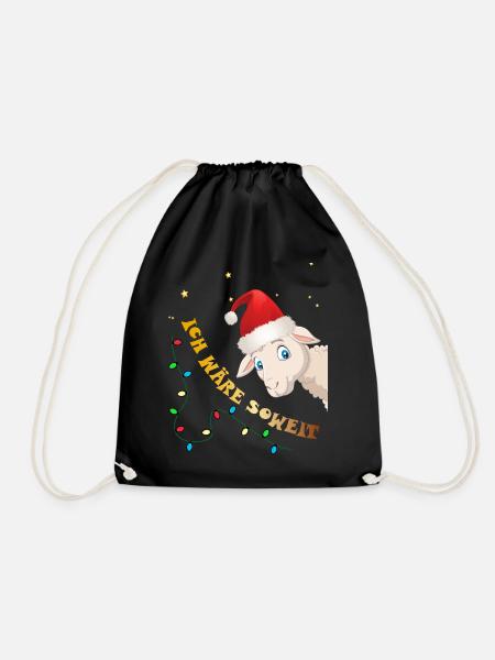 Süßes Schaf mit Mütze Spruchshirt Weihnachten - Turnbeutel - Schwarz