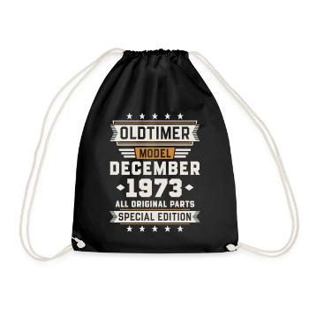 Oldtimer December 1973 Geburtstag Geschenk - Turnbeutel - Schwarz - Vorne