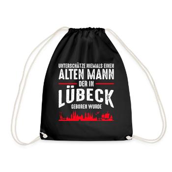 Lübeck - Alter Mann lustige Sprüche Geschenkidee - Turnbeutel - Schwarz - Vorne