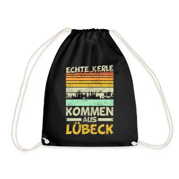 Lübeck | Lustige Männer Geschenke - Turnbeutel - Schwarz - Vorne
